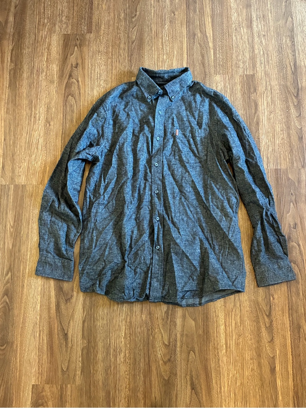 Chaps Mens Cotton Button Down Long Sleeve Shirt Size L Gray